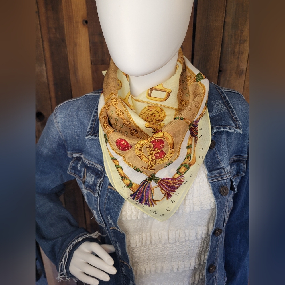Celine Women's Scarf with Cream, Gold, and Red Accents Handkerchief - Picture 4 of 8
